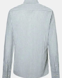 Chemise en Coton & Lin Slim Fit à rayures kaki/blanc