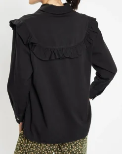 Chemise en Coton bio Candy volant en plastron noire