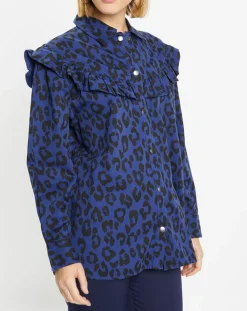 Chemise en Coton bio Candy imprimé léopard bleu/noir