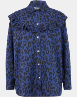 Chemise en Coton bio Candy imprimé léopard bleu/noir