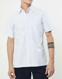 Chemise en coton épais Slim Fit Bat Oxford à rayures bleu ciel