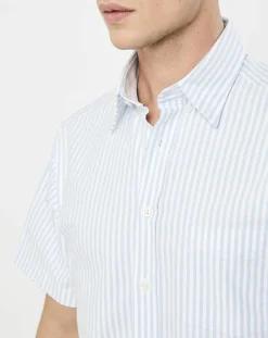 Chemise en coton épais Slim Fit Bat Oxford à rayures bleu ciel