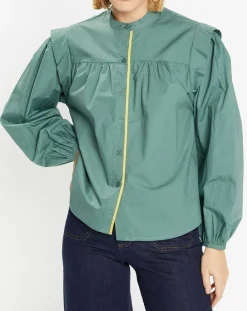 Chemise en Coton Piping emmanchures relief vert