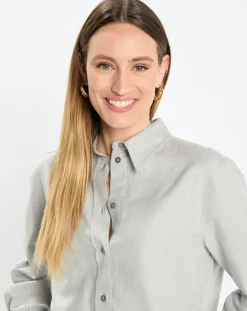 Chemise en Flanelle manches ballons gris clair