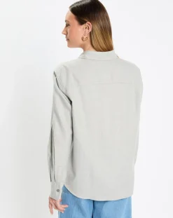 Chemise en Flanelle manches ballons gris clair