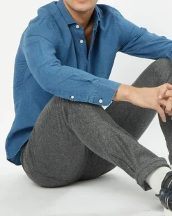 Chemise en Lin & Coton Slim Fit Text micro imprimé bleu moyen