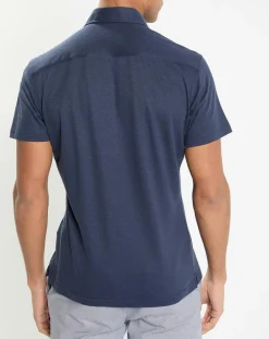 Chemise en Lin & Coton Slim Fit manches courtes Tricot bleue