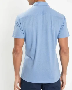 Chemise en Lin & Coton Slim Fit manches courtes Tricot bleu moyen