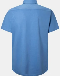 Chemise en Lin & Coton Slim Fit manches courtes Tricot bleu moyen