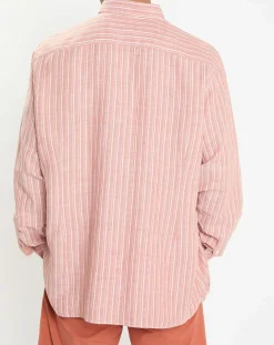 Chemise en Lin & Coton Slim Fit à rayures orange moyen