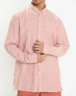 Chemise en Lin & Coton Slim Fit à rayures orange moyen