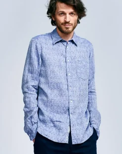 Chemise en Lin mélangé Glenh bleue