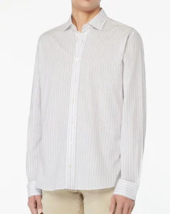 Chemise en Lin mélangé Regular Fit à rayures bleu clair/rose