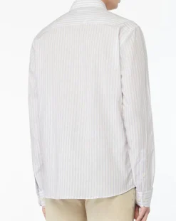 Chemise en Lin mélangé Regular Fit à rayures bleu clair/rose