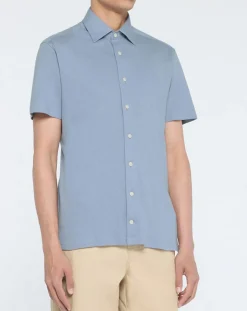 Chemise en Lin mélangé Slim Fit Polo Piqué bleu clair