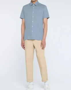 Chemise en Lin mélangé Slim Fit Polo Piqué bleu clair