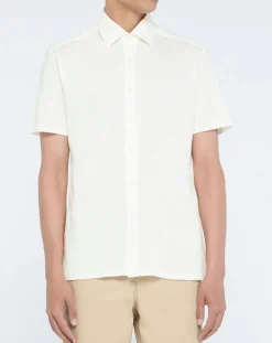 Chemise en Lin mélangé Slim Fit Polo Piqué écrue