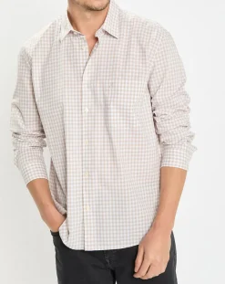 Chemise en Popeline 100% Coton Bio Regular Fit vichy blanc/beige