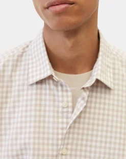 Chemise en Popeline 100% Coton Bio Regular Fit vichy blanc/beige