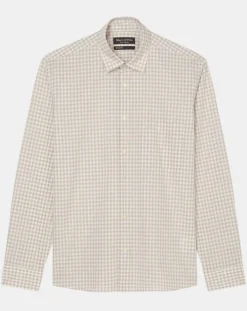 Chemise en Popeline 100% Coton Bio Regular Fit vichy blanc/beige