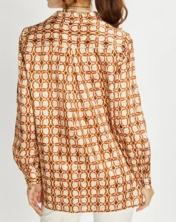 Chemise en Soie mélangée Ines marron/beige