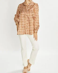 Chemise en Soie mélangée Ines marron/beige