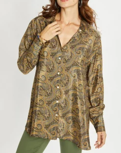 Chemise en Soie mélangée Sasha marron/bleu