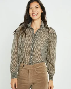 Chemise fluide Store imprimée square noir/beige