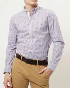 Chemise imprimée shaped fit rouge/blanc