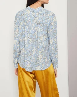 Chemise Lara fleurie bleu/blanc cassé