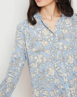 Chemise Lara fleurie bleu/blanc cassé