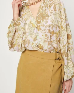 Chemise manches longues à Fleurs beige/écru
