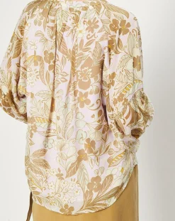 Chemise manches longues à Fleurs beige/écru