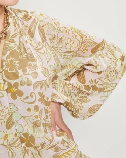 Chemise manches longues à Fleurs beige/écru