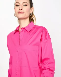 Chemise manches longues poches oversize rose vif