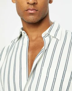 Chemise manches longues Rayée Poche blanc/noir