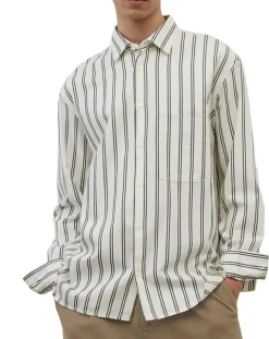 Chemise manches longues Rayée Poche blanc/noir