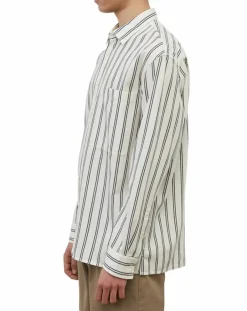 Chemise manches longues Rayée Poche blanc/noir