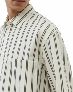 Chemise manches longues Rayée Poche blanc/noir