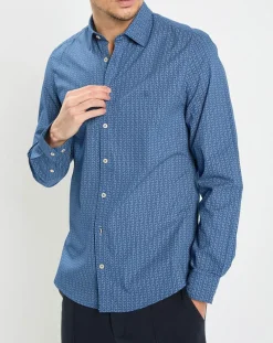 Chemise Micro Motif Velours bleu foncé