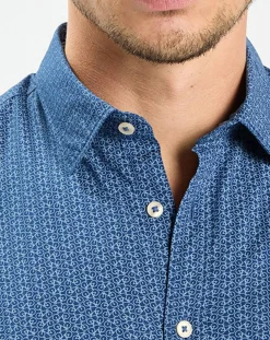 Chemise Micro Motif Velours bleu foncé