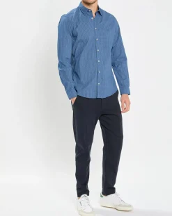 Chemise Micro Motif Velours bleu foncé