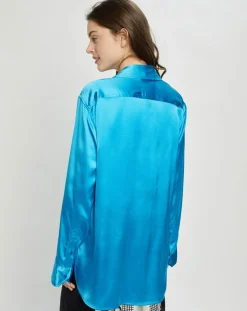 Chemise ouverte en Satin Wrap bleue