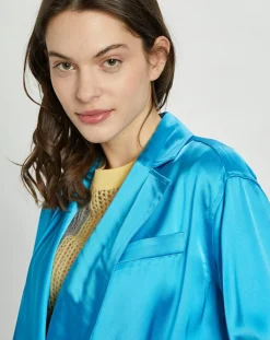 Chemise ouverte en Satin Wrap bleue