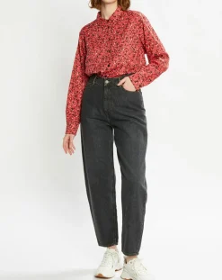 Chemise Oversize en Coton Bio mélangé imprimée rouge