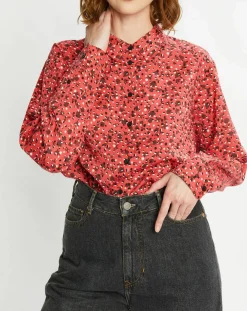 Chemise Oversize en Coton Bio mélangé imprimée rouge