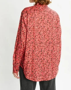 Chemise Oversize en Coton Bio mélangé imprimée rouge