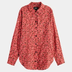 Chemise Oversize en Coton Bio mélangé imprimée rouge
