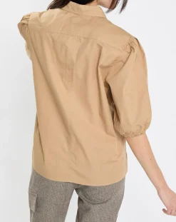 Chemise paperbag pinces manches 3/4 beige