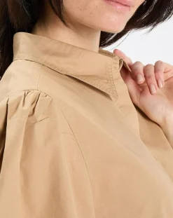 Chemise paperbag pinces manches 3/4 beige